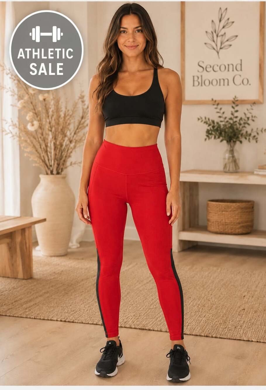 Grasshoppers Red & Black Colorblock High-Rise Leggings Size Small B1G1